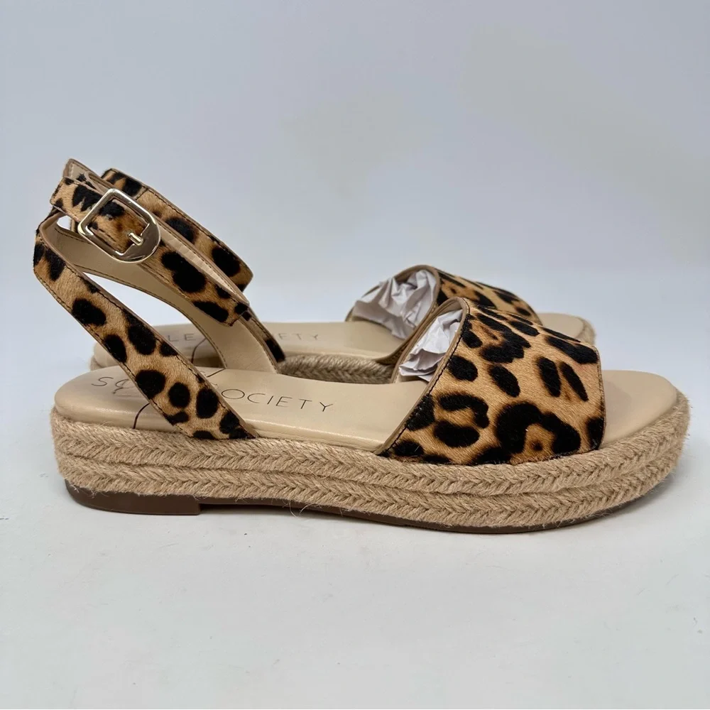 Sole Society Verla Cow Hair Leopard Espadrille Platform Sandals Size 9.5‎